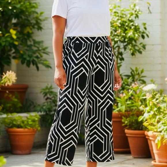 Rachel Zoe Pants - Rachel Zoe Black & White Geometric Satin-Like Pants - Size Large